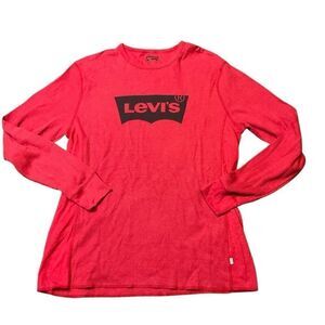 Levi Strauss and Co Mens Waffle Thermal Long Sleeve Logo Graphic Shirt Red Large